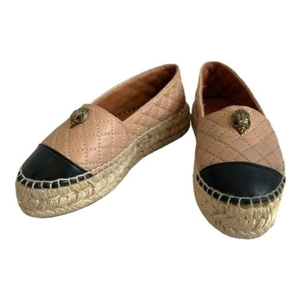 Women’s Shoes KURT GEIGER LONDON Slip On Espadrilles Black Tan Leather Loafers - Picture 6 of 13